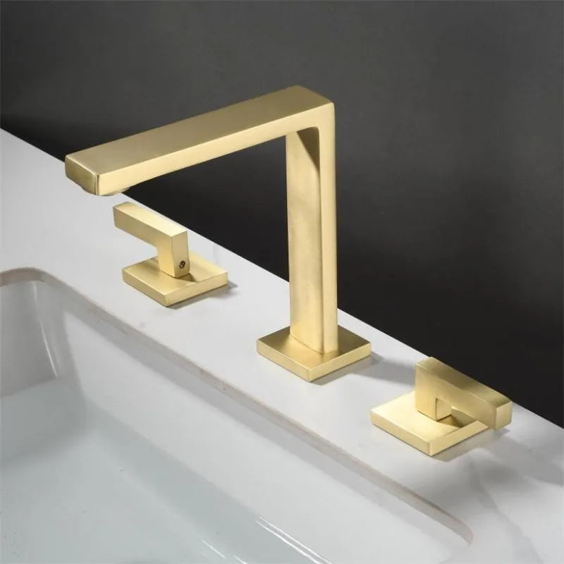 Robinet lavabo salle de bain poignées déportées - Doré - Laiton