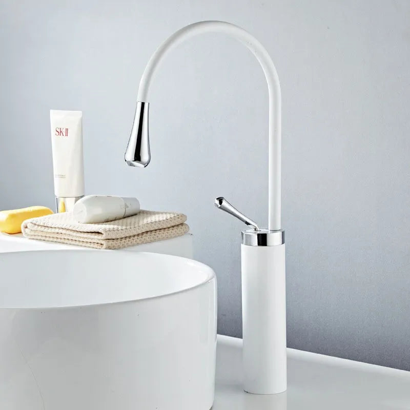 Robinet salle de bain lavabo design arrondi goutte - Blanc - Laiton