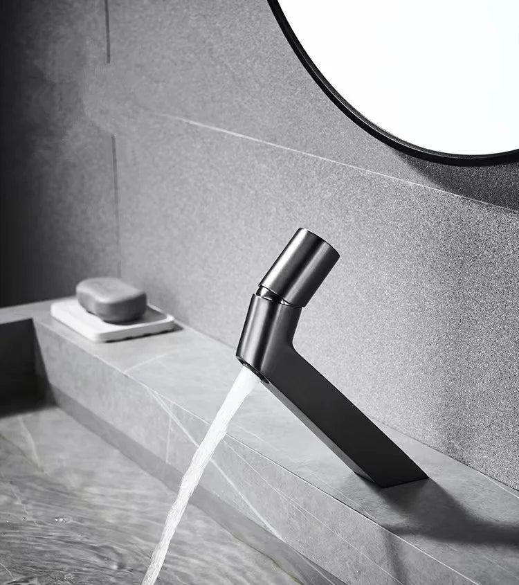 Robinet lavabo salle de bain mitigeur poignée ronde - Argenté - Laiton