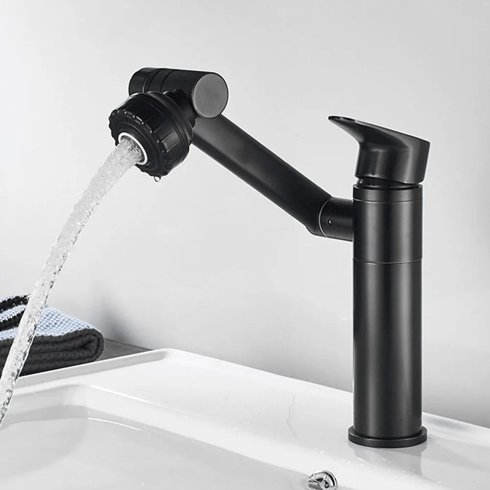 Robinet lavabo salle de bain pivotant rotatif multijet - Noir - Laiton