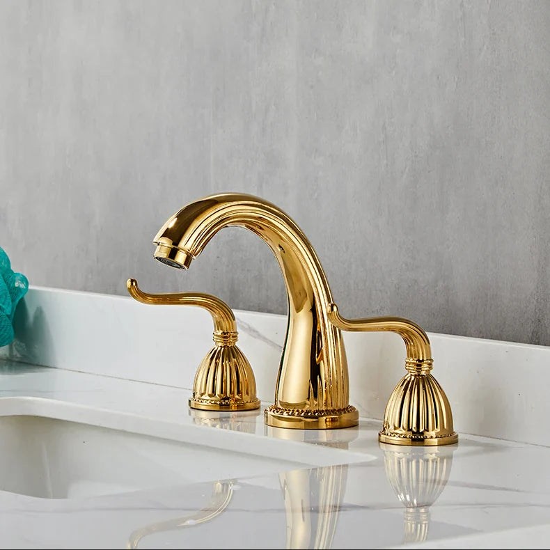 Robinet salle de bain rétro classique double poignées - Doré - Laiton