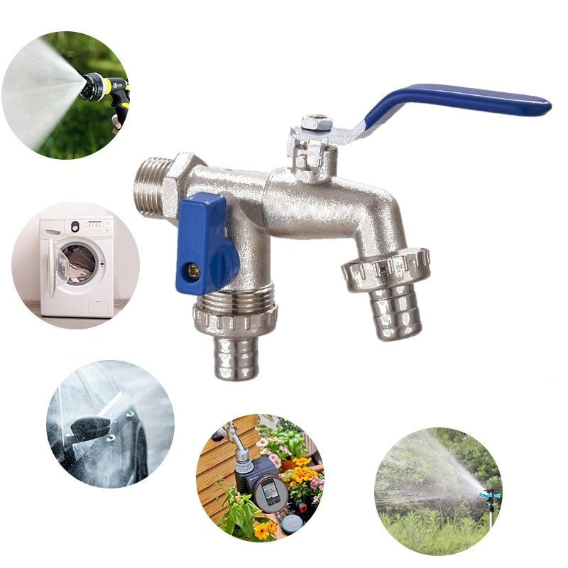 Robinet extérieur de jardin vannes double sorties - Argenté