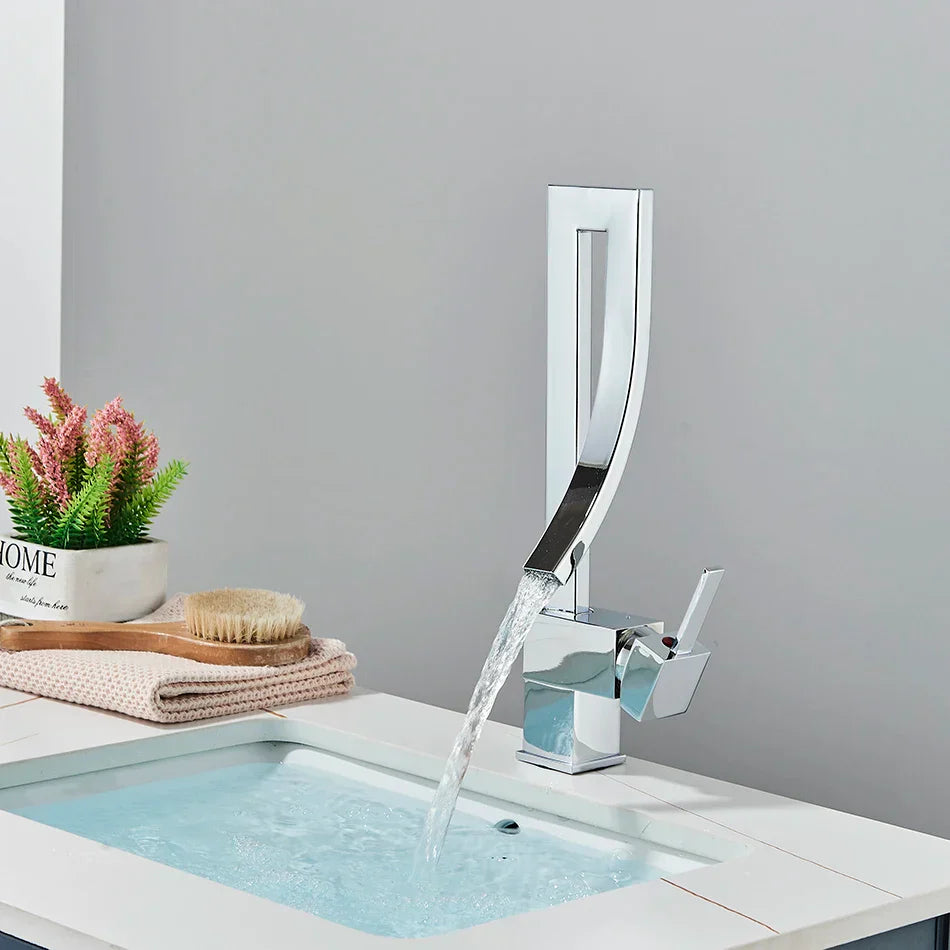 Robinet lavabo salle de bain haut design - Argenté - Laiton