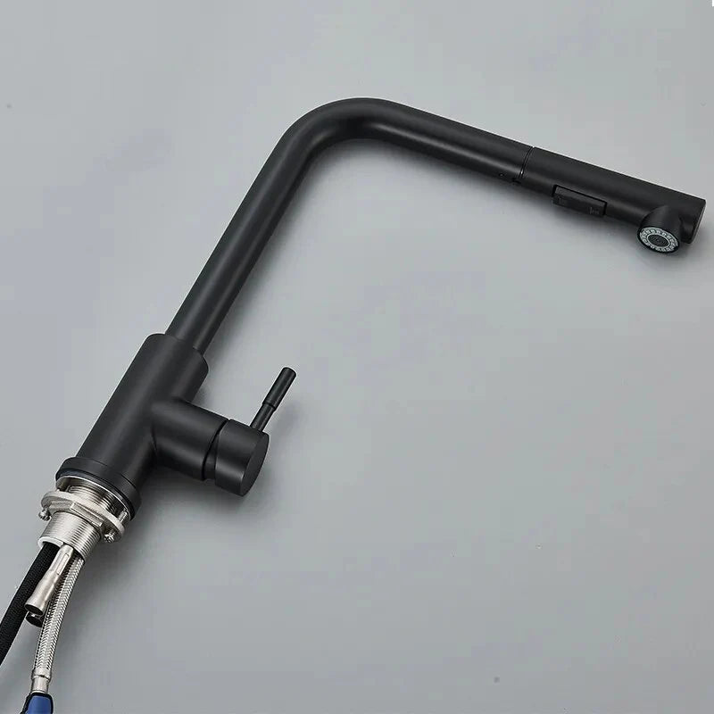 Robinet évier cuisine minimaliste flexible rétractable douchette - Noir