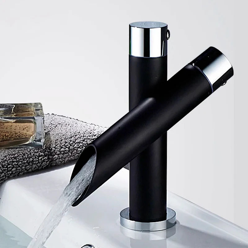 Robinet style bambou lavabo salle de bain - Noir - Laiton