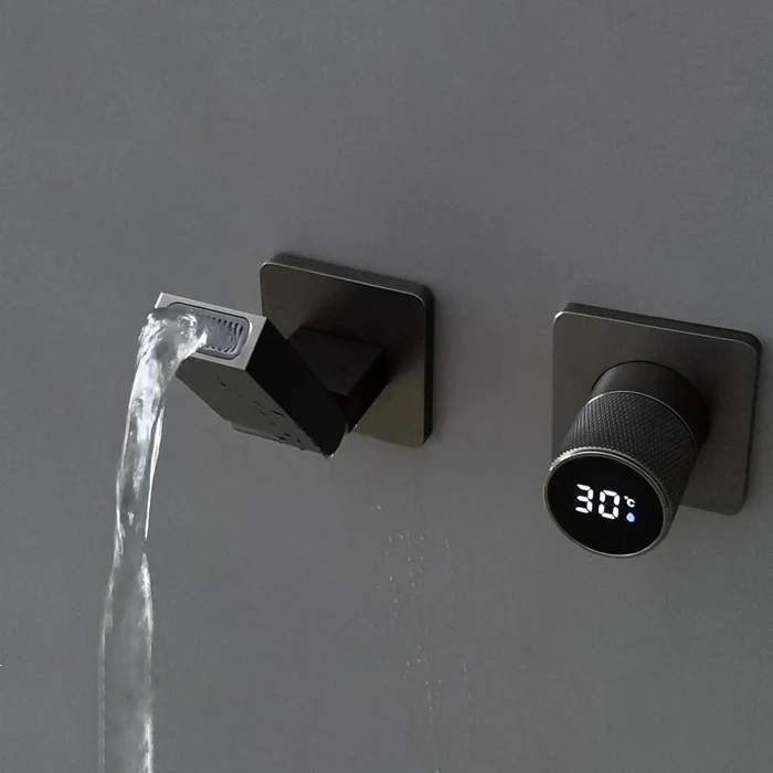 Robinet salle de bain lavabo mural encastrable pivotant - Argenté - Laiton