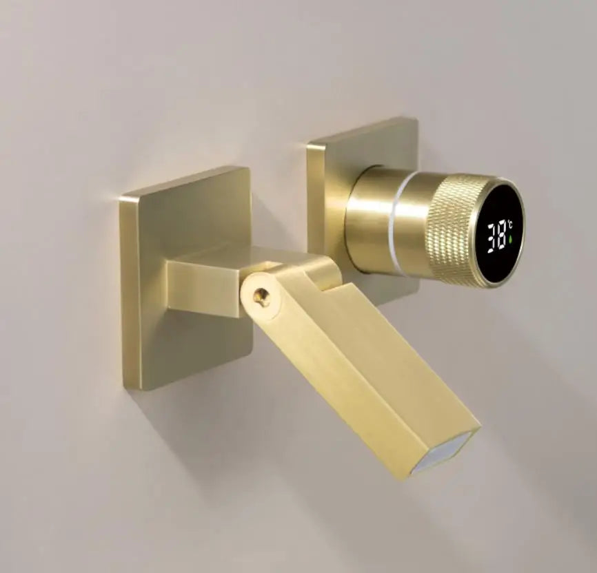 Robinet salle de bain lavabo mural encastrable pivotant - Doré - Laiton