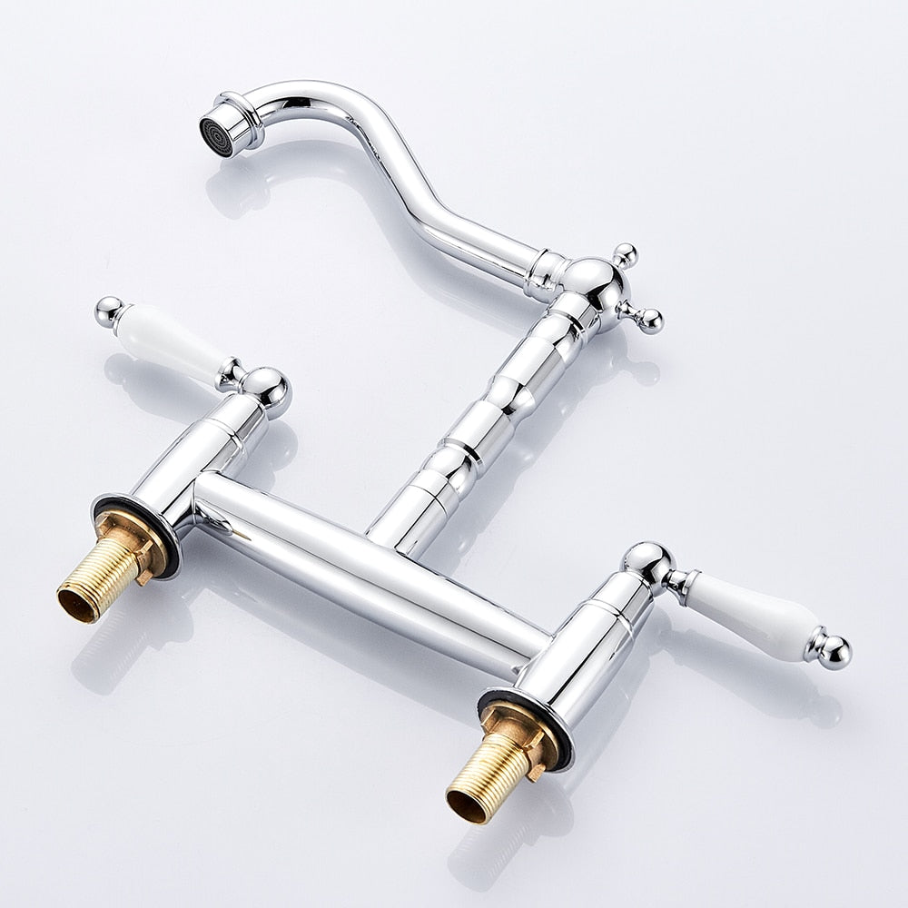 Robinet cuisine évier vintage poignées céramique rétro - Argenté - Laiton