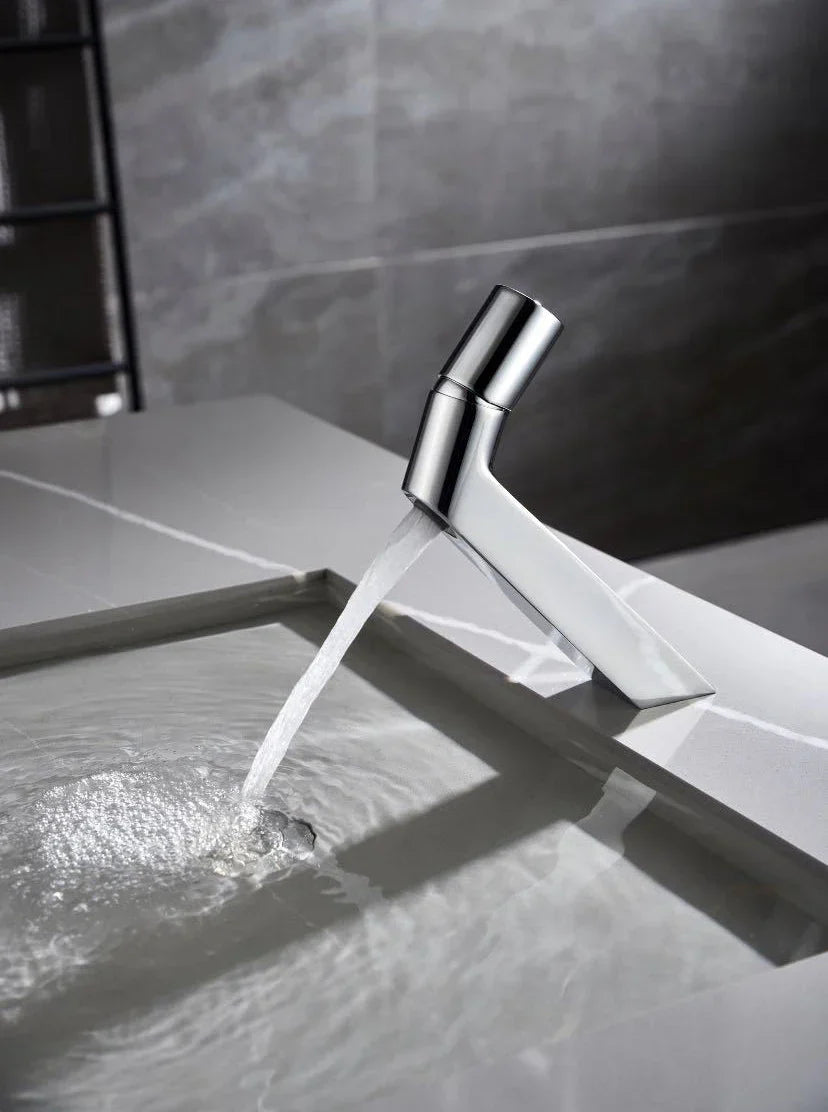 Robinet lavabo salle de bain mitigeur poignée ronde - Argenté - Laiton