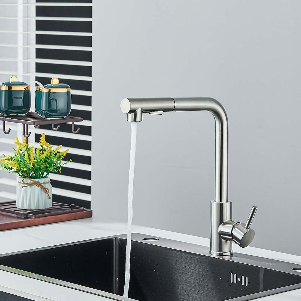 Robinet évier cuisine minimaliste flexible rétractable douchette - Argenté