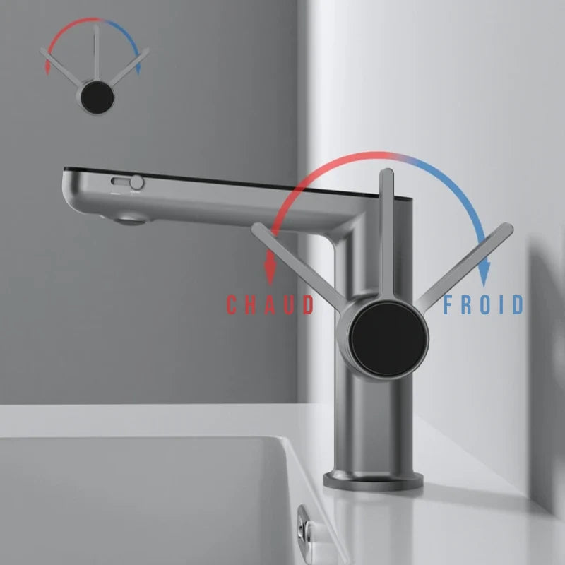 Robinet salle de bain lavabo fontaine température numérique - Argenté