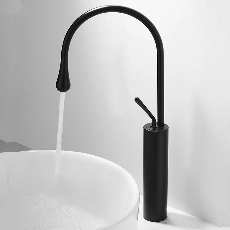 Robinet salle de bain lavabo design arrondi goutte - Noir - Laiton
