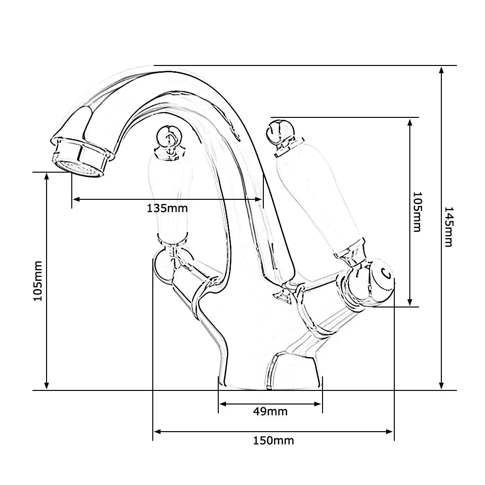 Robinet rétro lavabo deux poignées céramique - Argenté - Laiton