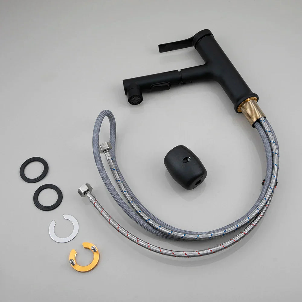 Robinet lavabo salle de bain deux jets - Noir - Laiton