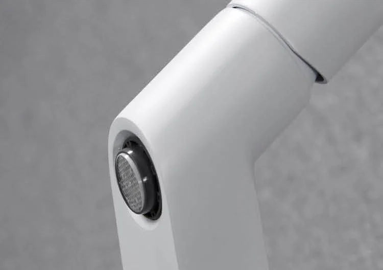 Robinet lavabo salle de bain mitigeur poignée ronde - Blanc - Laiton