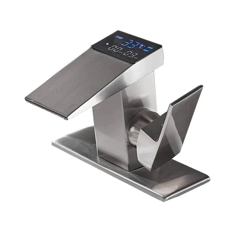 Robinet salle de bain lavabo thermostatique affichage numérique - Argenté - Laiton