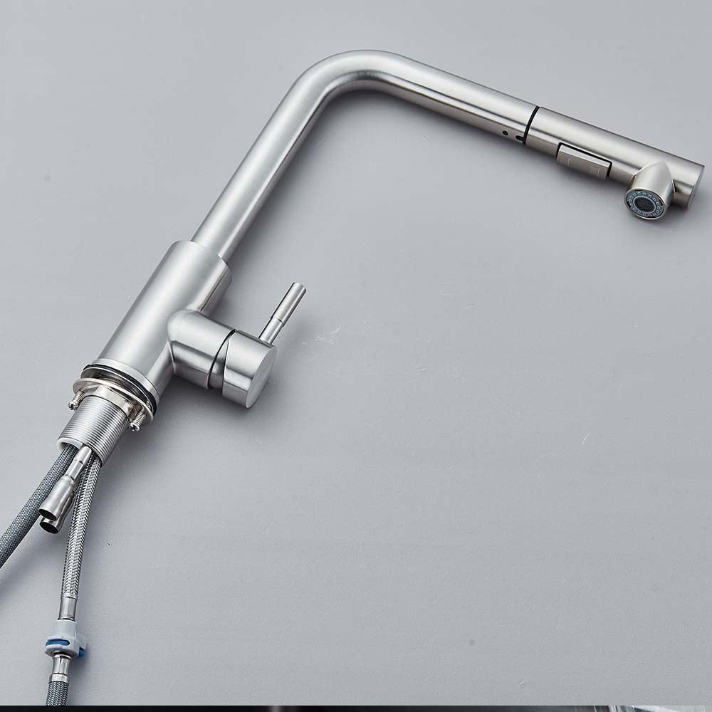 Robinet évier cuisine minimaliste flexible rétractable douchette - Argenté