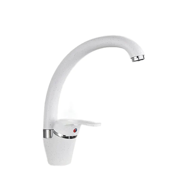 Robinet évier de cuisine arrondi mitigeur tacheté - Blanc - Laiton