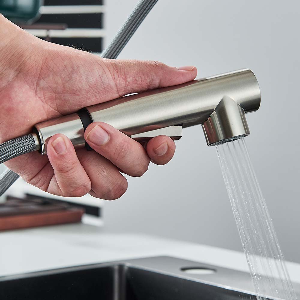 Robinet évier cuisine minimaliste flexible rétractable douchette - Argenté