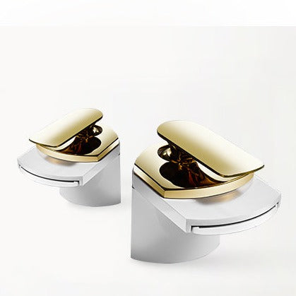 Robinet lavabo salle de bain large design cascade - Blanc / Doré