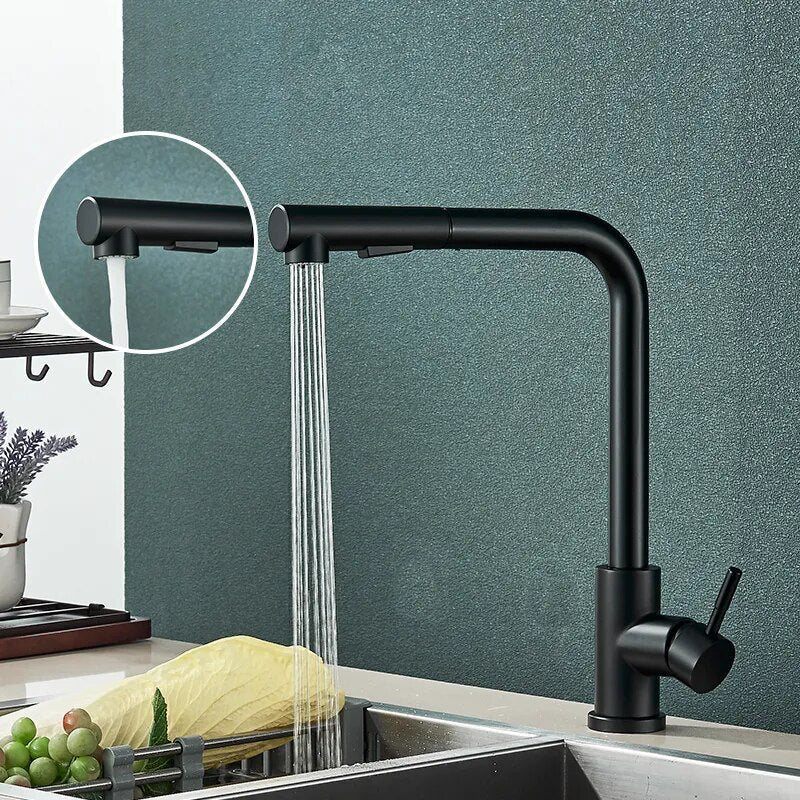 Robinet évier cuisine minimaliste flexible rétractable douchette - Noir