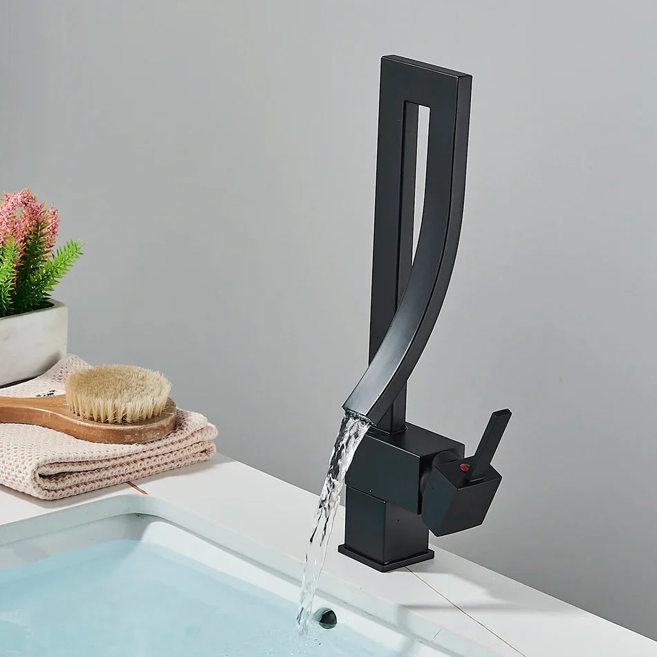 Robinet lavabo salle de bain haut design - Noir - Laiton
