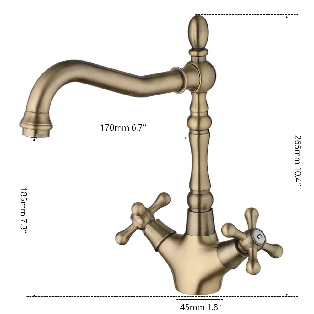 Robinet cuisine évier rétro double poignées - Doré - Laiton