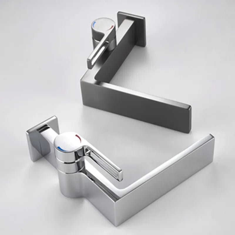 Robinet lavabo salle de bain plat rectangulaire minimaliste - Argenté - Laiton