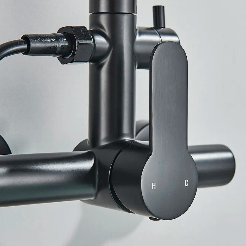 Robinet évier cuisine mural encastrable douchette pistolet flexible - Noir