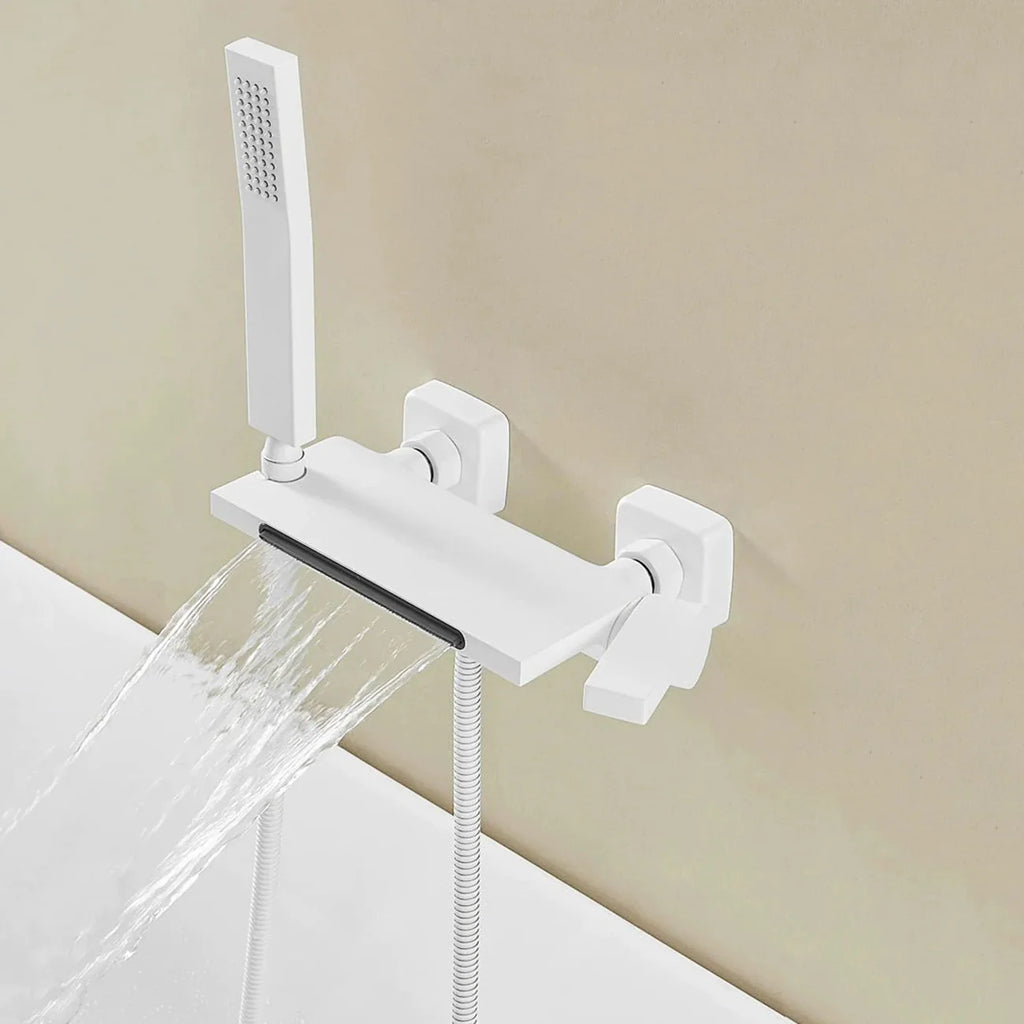 Robinet baignoire cascade douchette salle de bain - Blanc - Laiton