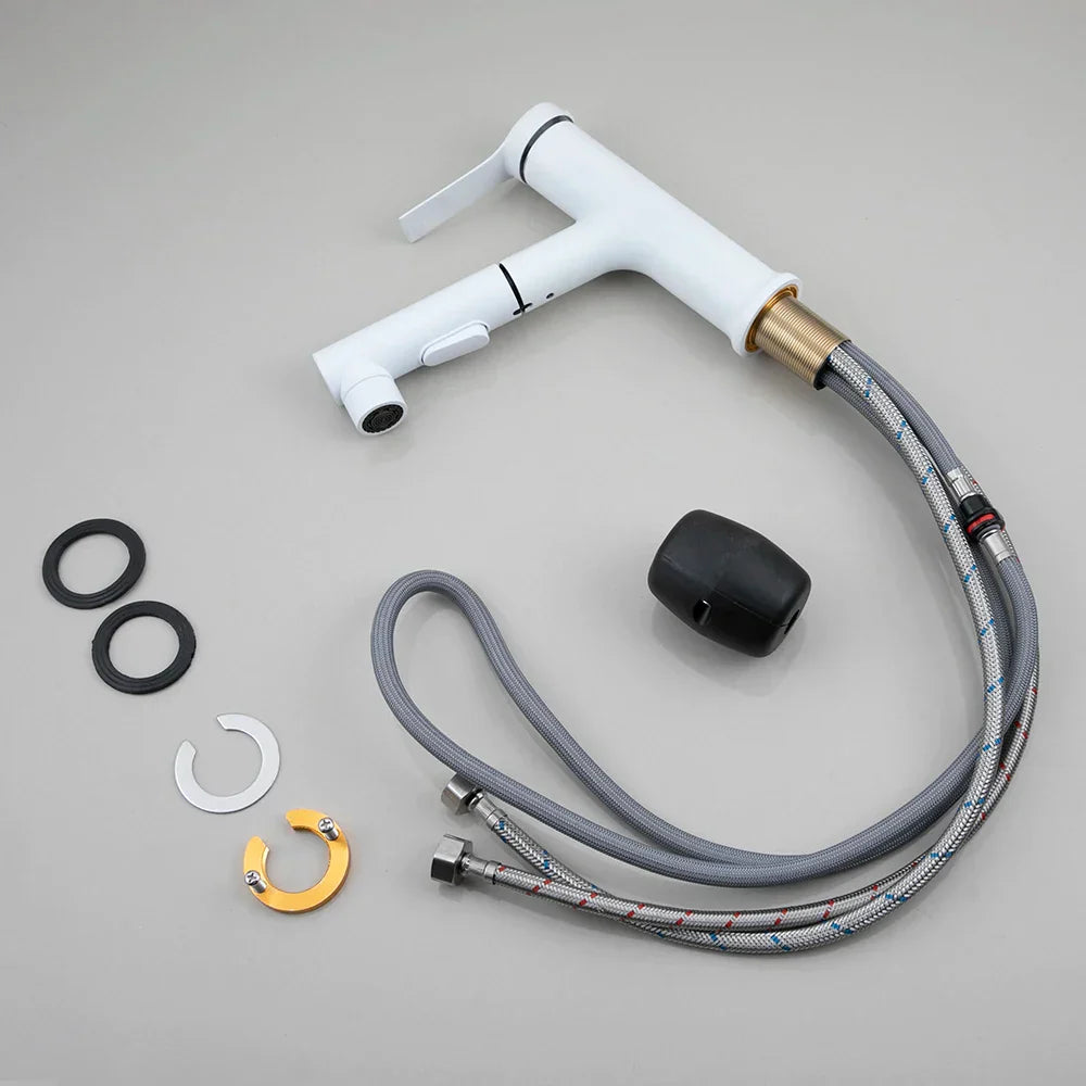 Robinet lavabo salle de bain deux jets - Blanc - Laiton