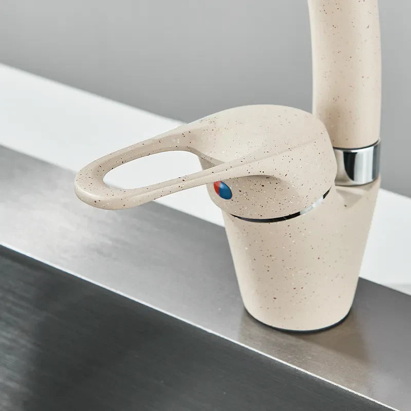 Robinet évier de cuisine arrondi mitigeur tacheté - Beige - Laiton