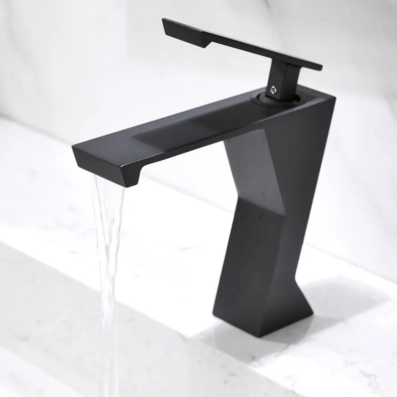 Robinet lavabo salle de bain design géométrique mitigeur - Noir - Laiton