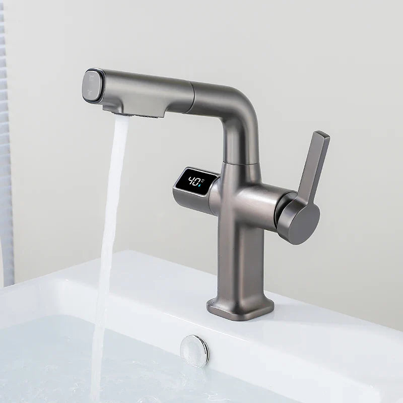 Robinet cuisine affichage thermostatique flexible - Argenté - Laiton