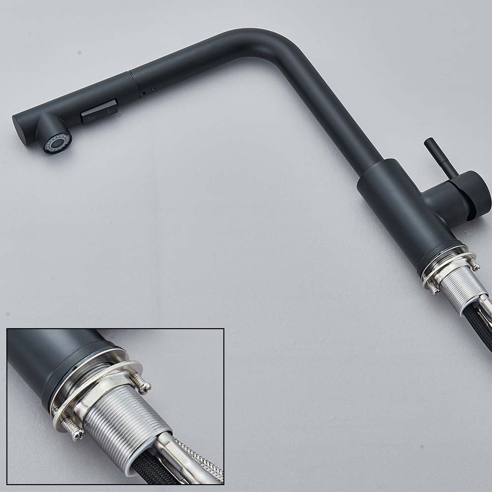 Robinet évier cuisine minimaliste flexible rétractable douchette - Noir