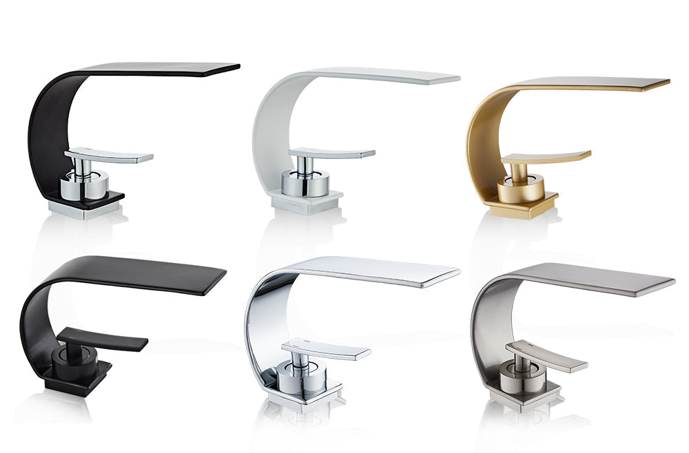 Robinet lavabo salle de bain plat incurvé - Doré