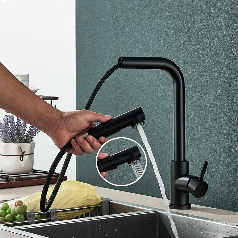 Robinet évier cuisine minimaliste flexible rétractable douchette - Noir