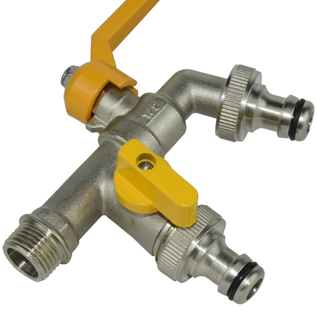 Robinet extérieur de jardin 2 sorties vanne jaune - Argenté - Laiton