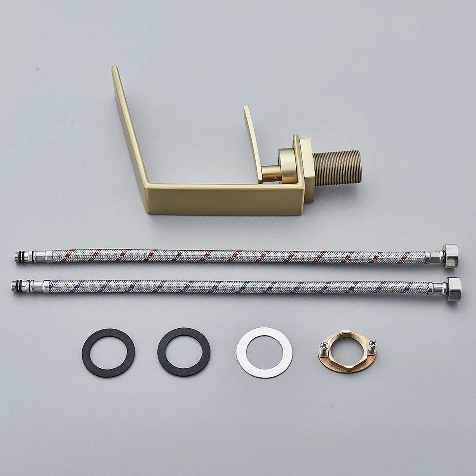 Robinet design lavabo salle de bain cascade - Doré - Laiton