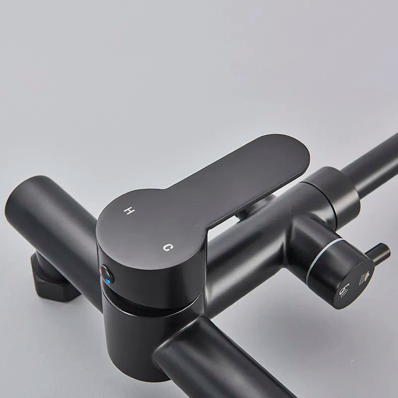 Robinet évier cuisine mural encastrable douchette pistolet flexible - Noir