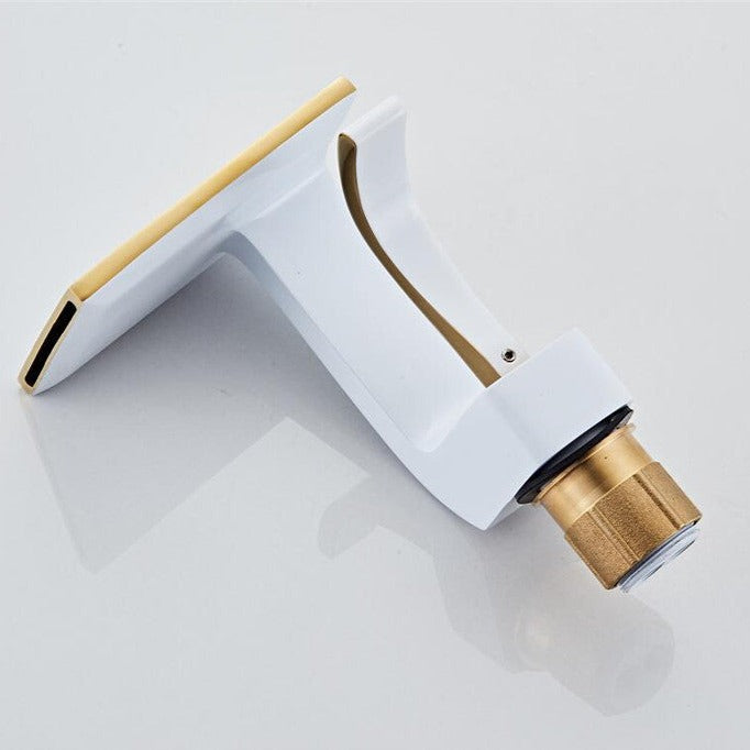 Robinet lavabo salle de bain plat géométrique mitigeur design - Blanc - Laiton