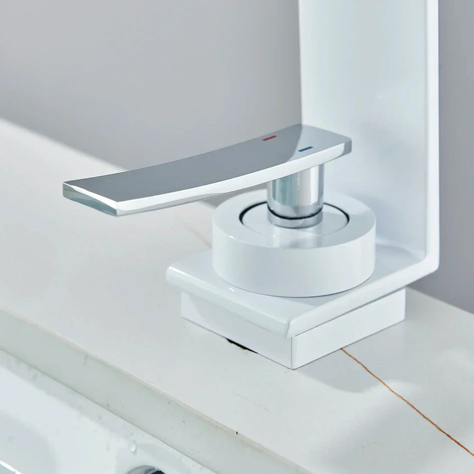Robinet design lavabo salle de bain cascade - Blanc - Laiton