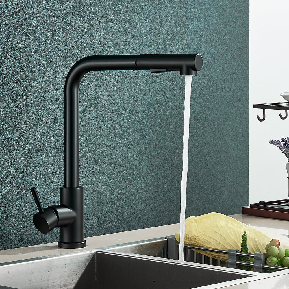 Robinet évier cuisine minimaliste flexible rétractable douchette - Noir