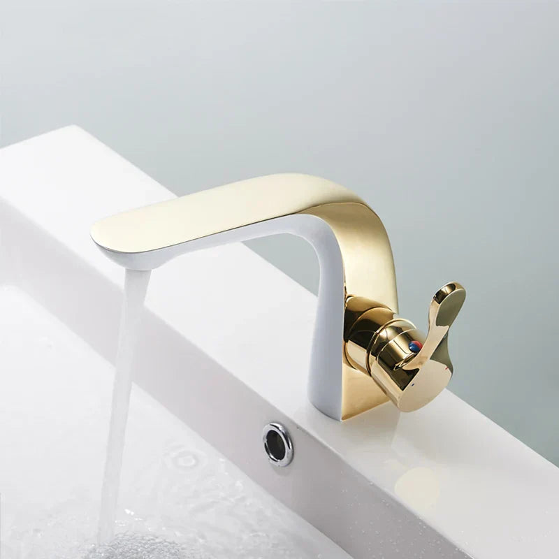 Robinet lavabo salle de bain moderne bicolore - Blanc Doré - Laiton