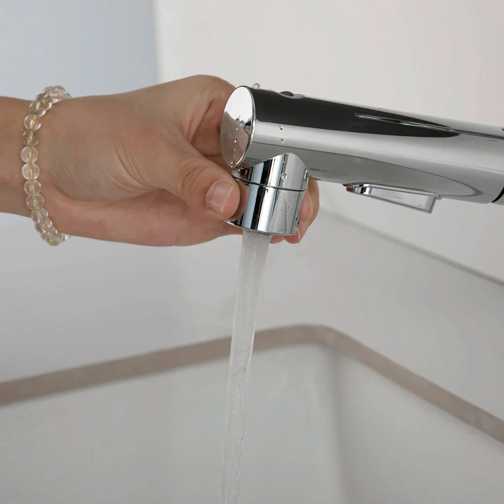 Robinet lavabo salle de bain deux jets - Argenté - Laiton