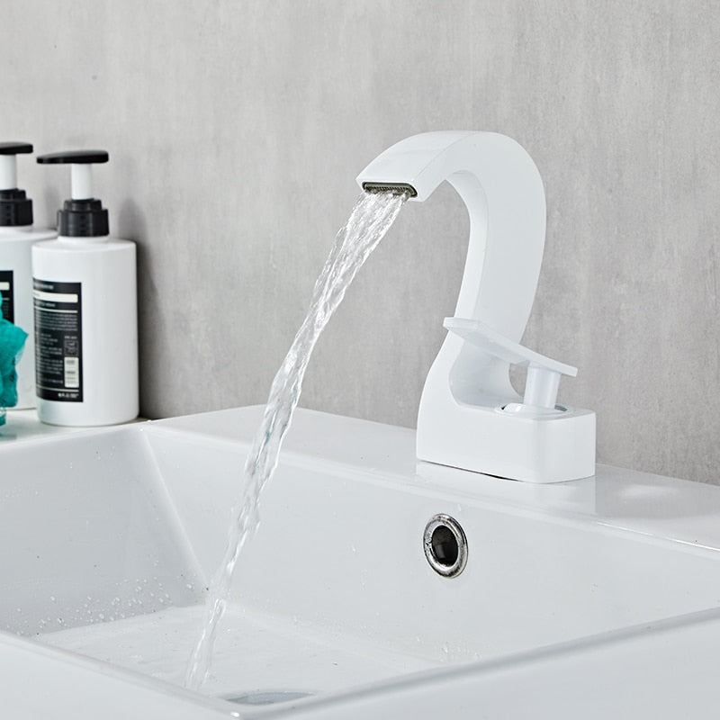 Robinet lavabo salle de bain cygne design - Blanc