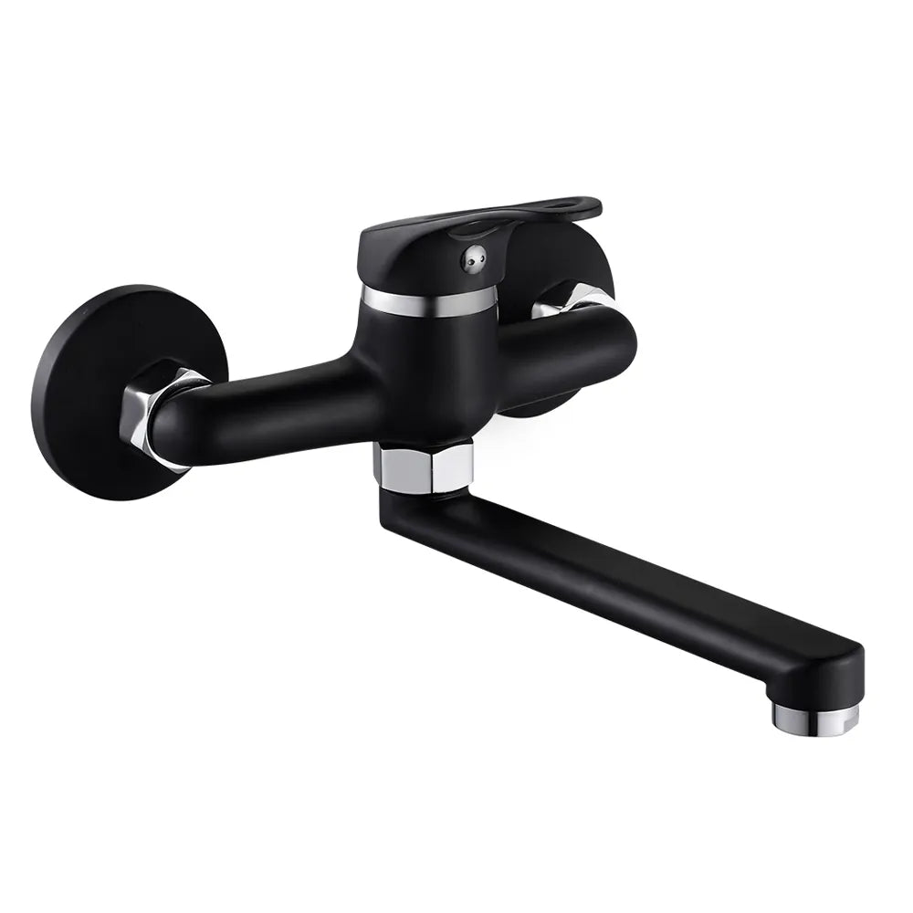 Robinet évier cuisine mitigeur encastrable mural - Noir - Laiton