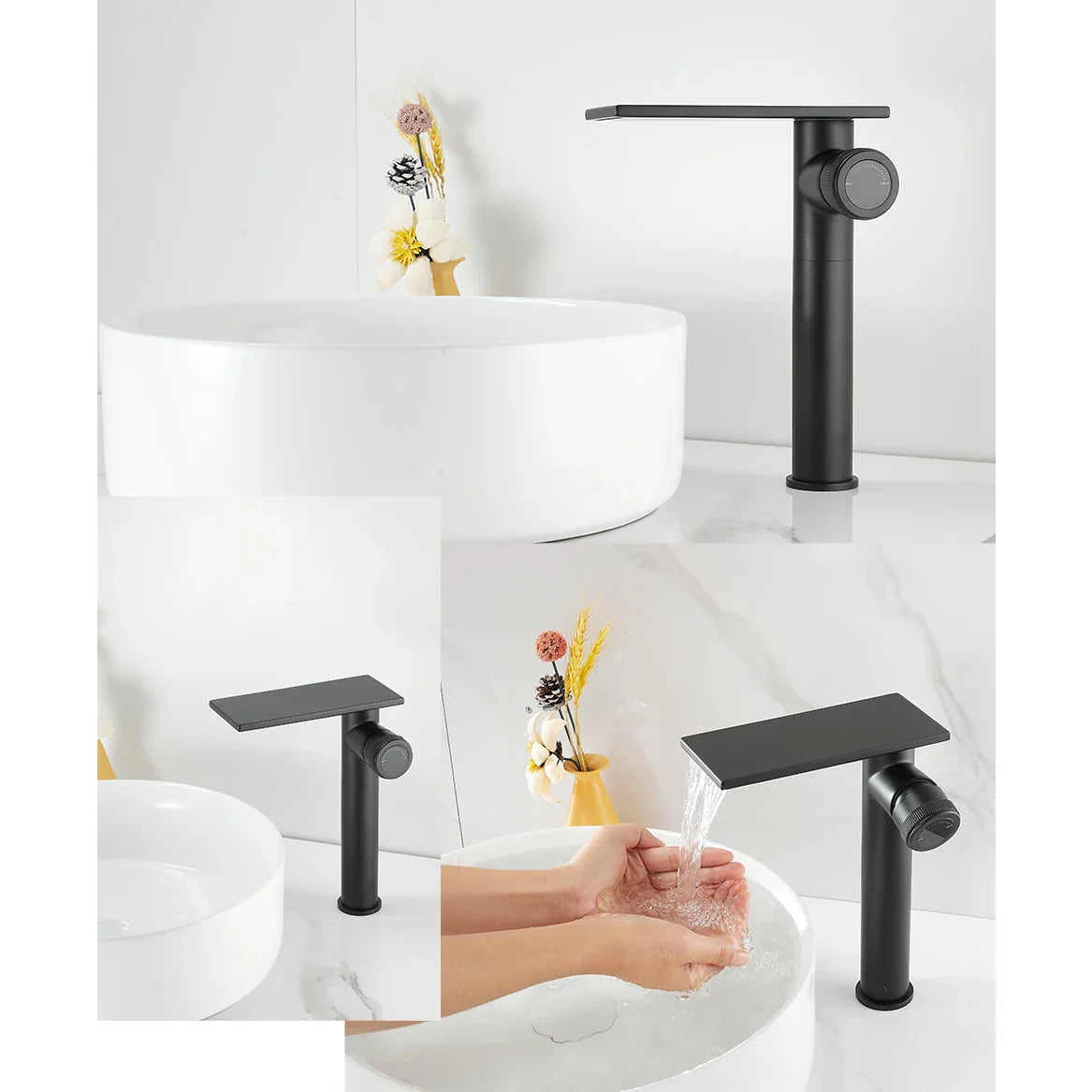 Robinet moderne bec plat mitigeur - Noir - Laiton