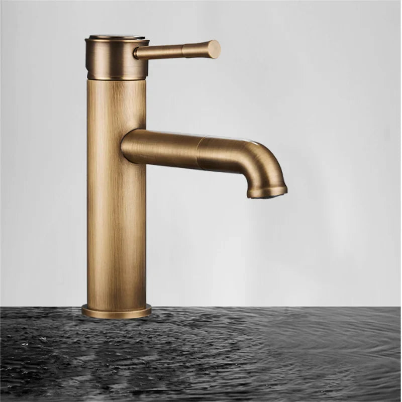 Robinet lavabo salle de bain bec rotatif vintage - Doré - Laiton