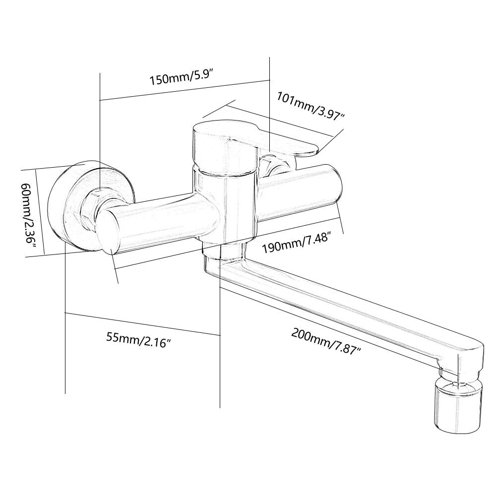 Robinet évier cuisine mural encastrable pivotant multijet  - Argenté